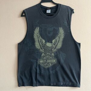 Harley Davidson Eagle Engine Graphic Black Tank Top Size L Moto